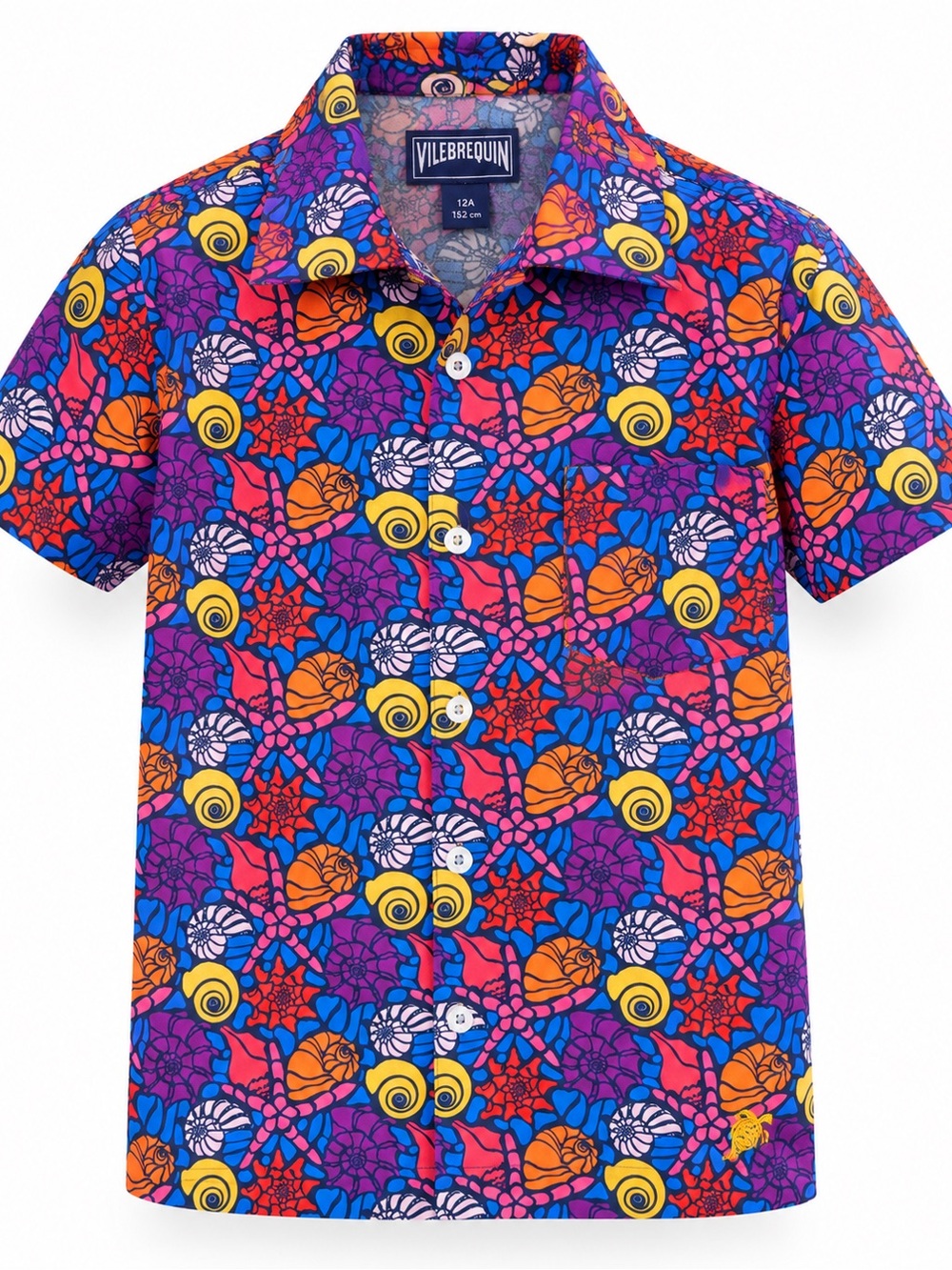 Vilebrequin Boys 12A Seashell Print Short Sleeve Cotton Shirt Multicolor
